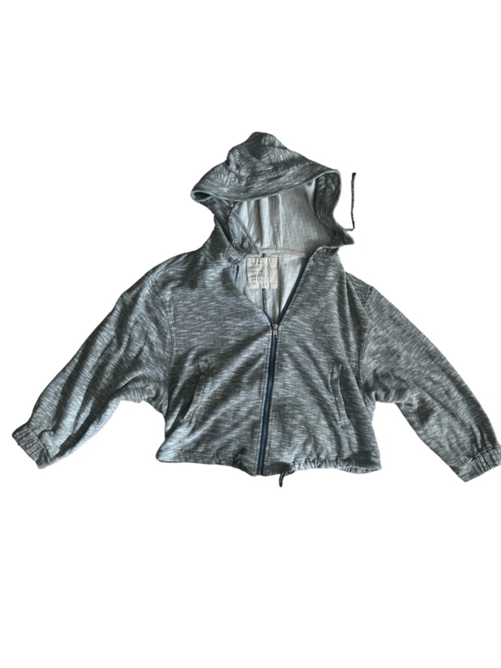 Free People Heather Gray Hooded Zip Front Cropped Jacket/Zip Up XS